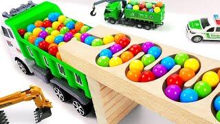 Marble Run ASMR Race  HABA Slope & Dump Truck Excavator Ambulance Forklift Garbage Truck Tractors