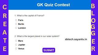 How to Create a GK Quiz Contest Tool on Blogger - Step by Step Tutorial By S B Tech