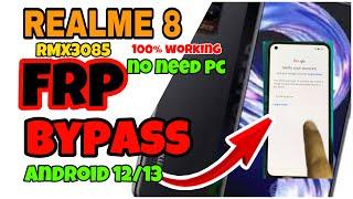 Realme 8 (RMX3085) FRP bypass | Android 12/13 google account bypass no pc 100% working