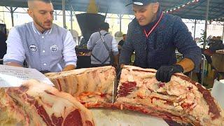 Italy Street Food Festival. Best Meat from the World Chopped and Roasted