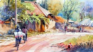 Watercolor Landscape Village Painting/Demonstration