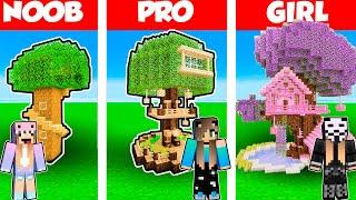 Minecraft Battle: TREE HOUSE BUILD CHALLENGE - NOOB vs PRO vs GIRL / Animation WOOD OAK