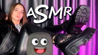 ASMR Leather Shoes Tapping & Fishnet Socks Mic Scratching 