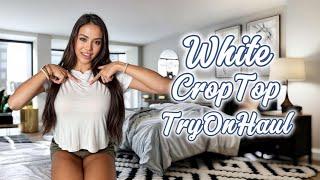 [4k] Review White Crop Top Try On with Alina 2024