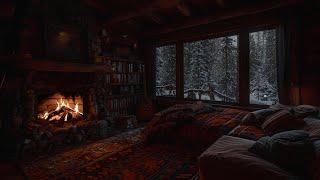 Relaxing on a Winter Snowstorm Night | Cozy Fireplace Bedroom | Howling Wind Blizzard Sound