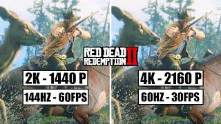 Red Dead Redemption 2 - 4K VS 2K Graphics Comparison Gameplay 30FPS VS 60FPS / 144HZ VS 60 HZ