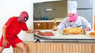 5 SPIDER-MAN Bros vs MAGIC TELEVISION ( Take a Food , Trampoline , Dinosaur ... ) || Comedy Video
