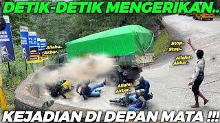 PKJR TERIAK HISTERIS !!! Pemotor Jatuh Terguling-Guling, Ban Truk Hino Muatan Batubara Meledak Keras