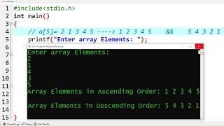 C Program to Sort Array Elements in Ascending & Descending Order | Learn Coding