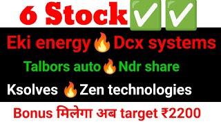 Eki energy share Dcx systems share Talbors auto share Ndr shareKsolves shareZen technologies