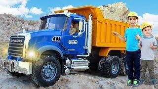 Bruder MACK Granite Dump Truck and Excavator JCB Loader Video about cars | Toys 2 boys