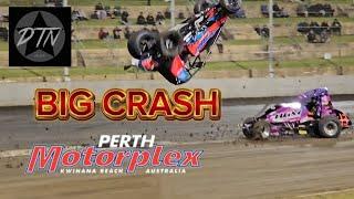 Big wingless Sprint crash. Perth Motorplex 26/10/2024