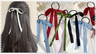 How to make long ribbon hair tieHow to tie hair bowDiy satin hair bow