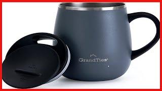 GrandTies Insulated Coffee Mug with Handle - Sliding Lid for Splash-Proof 16 oz Wine-Glass Shape