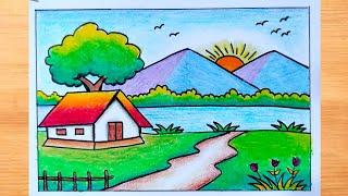 Mountain Scenery Drawing|| Scenery Drawing|| Landscape Drawing|| Easy Scenery Drawing