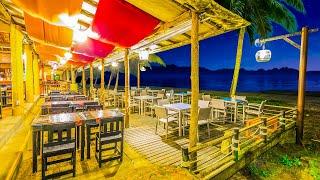 Cozy Beach Cafe House in Summer Night Sea Ambience with Bossa Nova & Relaxing Ocean Sounds for Sleep