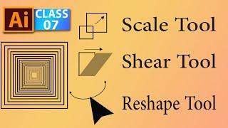 Adobe illustrator training| Class 07 | Scale tool, Shear tool and Reshape tool. #adobeillustrator