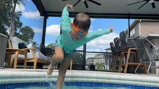 Learning To Dive In The Pool Is Hard, His First Eye Check Up & Oliver's 15 Month Update! | Home Vlog