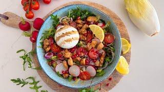 Healthy salad with burratta and chicken cubes I New Year's resolutions