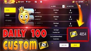 Claim Daily 100 Custom  || how to play unlimited custom in free fire  || Garena Free fire