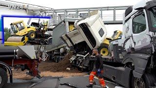 06.05.2024 - VN24 - LKW fährt auf vorausfahrenden Tieflader mit Straßenwalze - volle Bergung