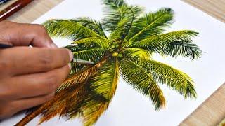 Watercolor Painting of a Coconut Tree