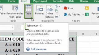 How to make a table and name it in Excel