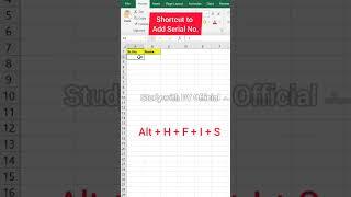 Shortcut key to add serial number in excel | Serial number shortcut key in excel #shorts #excel