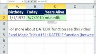 Excel Magic Trick 594: How Old Are You? DATEDIF Function