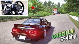 654bhp Nissan GTR "Godzilla" Drifting Gunsai Touge! | (4K) Steering Wheel Drift - Assetto Corsa