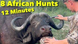 8 African Rifle Hunts in 12 Min | HUNT Cape Buffalo Eland Kudu Nyala Giraffe  Gemsbok Zebra Impala