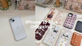 iPhone 15 Plus (Blue) Unboxing + cute phone accessories ️