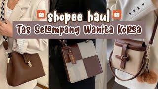 rekomendasi sling bag warna coklat korean style | tas selempang wanita korea | shopee haul check