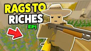 BUILDING A NEW LIFE! - Unturned Roleplay Rags To Riches New Life EP 1 (Mining Metal for $$$$)