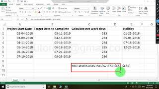 Networkdays.intl function example in excel