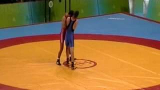 Deaflympic Wrestling: Gerco/roman- Talayhan, TUR (red) vs Vajda, SBR for 55kg