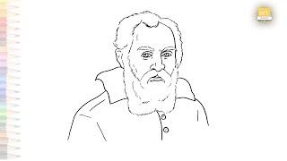 Galileo Galilei portrait drawing easy | Outline Art | How to draw Galileo Galilei simply #artjanag