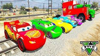 SPIDERMAN McQueen Friends TRAIN Stop Challenge ! SUPERHERO HULK Disney Cars MACK Truck Tanks - GTA V