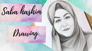 Beautiful Saba Hashim Hazara Vloger charcoal drawing | time lapse