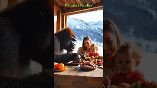 Gorilla Joins a Family Dinner – Stunning Scene!#gorillababy #cute #gorillaconservation #wildwonders