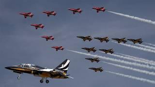 Joint flyover & separate displays: The Black Eagles & Red Arrows military aerobatic teams RIAT  