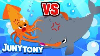 Sperm Whale vs. Giant Squid | Squid Game🟦 | VS Songs for Kids | Sea Animals Songs | JunyTony