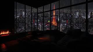 Relaxing and Restful Night with City Rain Sounds ️ in the Dark  | NYC Cityscape Views