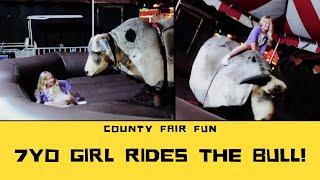 7yo Girl rides the Mechanical Bull - Brevard County Fair Melbourne Florida 2013