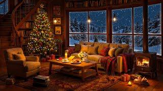 Cozy Winter Cabin ️ Soft Jazz & Fireplace Sounds with Warm Firelight & Snowy Forest View to Unwind