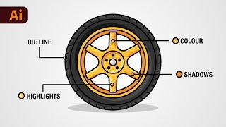 Adobe Illustrator Tutorial - How to Create Car Wheels from Start to Finish!