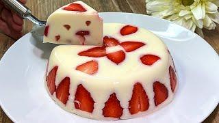 Only milk and strawberries! Recipe in 5 minutes! Delicious no-bake dessert! NO flour NO gelatin