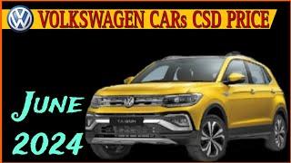 Volkswagen Cars CSD Price June 2024 | VW Virtus CSD Price 2024 | VW TAIGUN CSD Price 2024 | CSD Cars