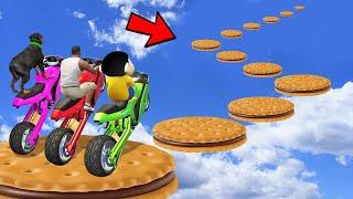 FRANKLIN TRIED IMPOSSIBLE CHOCOLATE BISCUIT MEGA RAMP PARKOUR CHALLENGE GTA 5 | SHINCHAN and CHOP