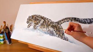 Painting a Snow Leopard with Acrylic / Paint with Me  / Painting Process with Acrylic